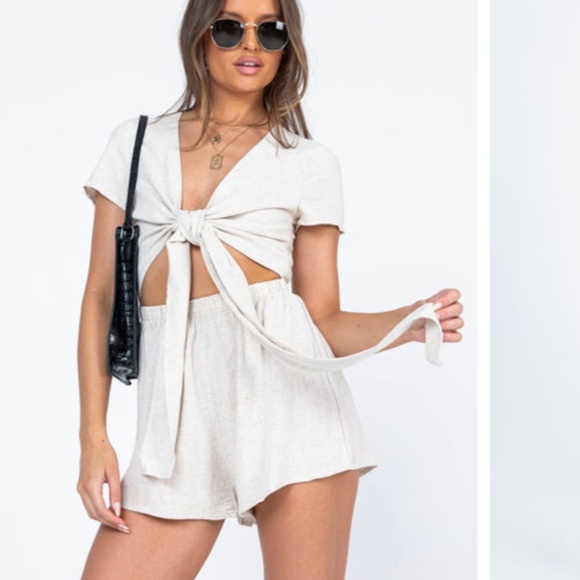 RAGNAR TIE FRONT ROMPER BEIGE - Picture 3 of 5